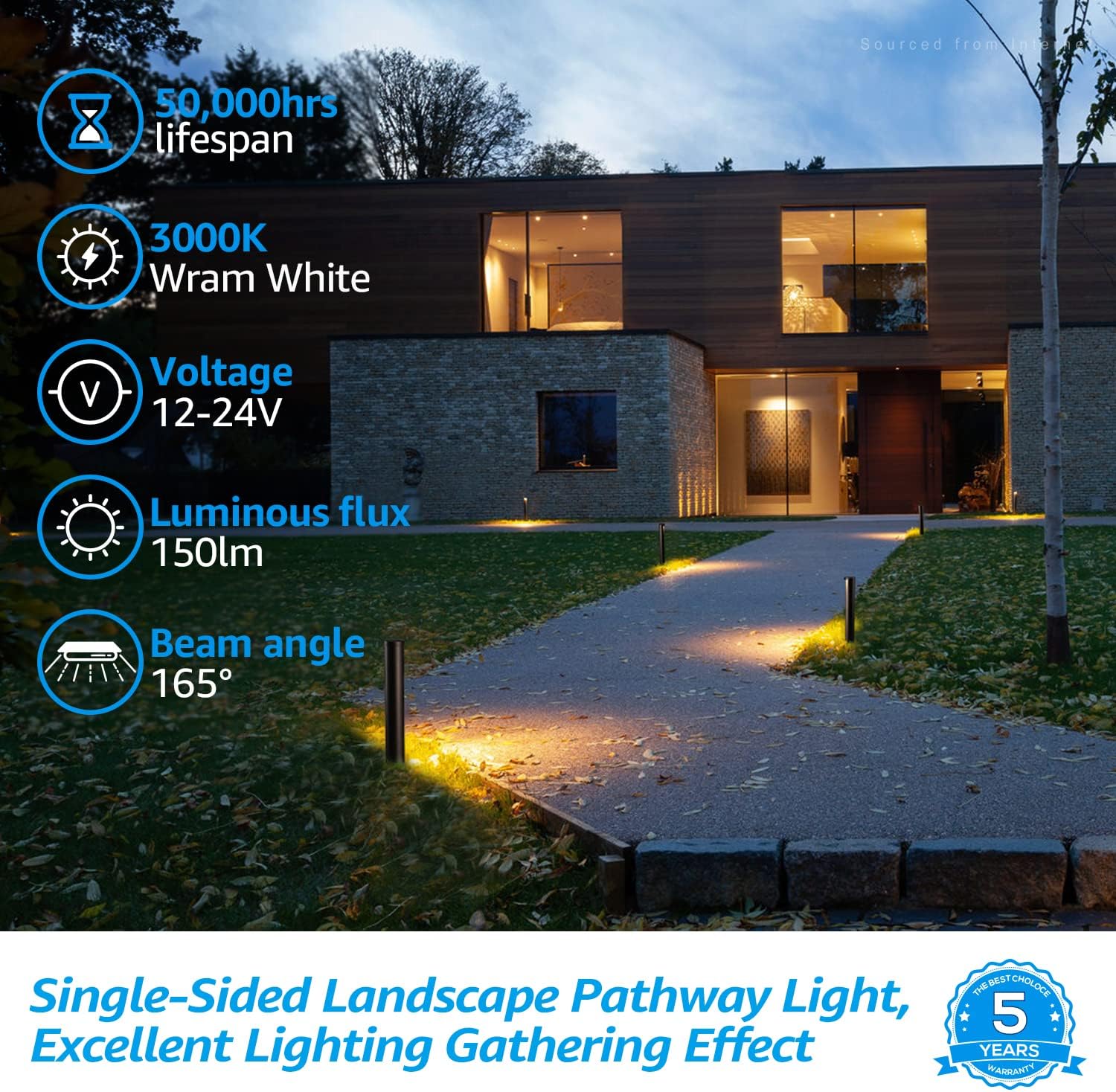 5W LED Landscape Pathway Light, 12-24V Low Voltage, IP65 Waterproof, Die-Casted Aluminum, 3000K Warm White, Pack of 6 Q95287