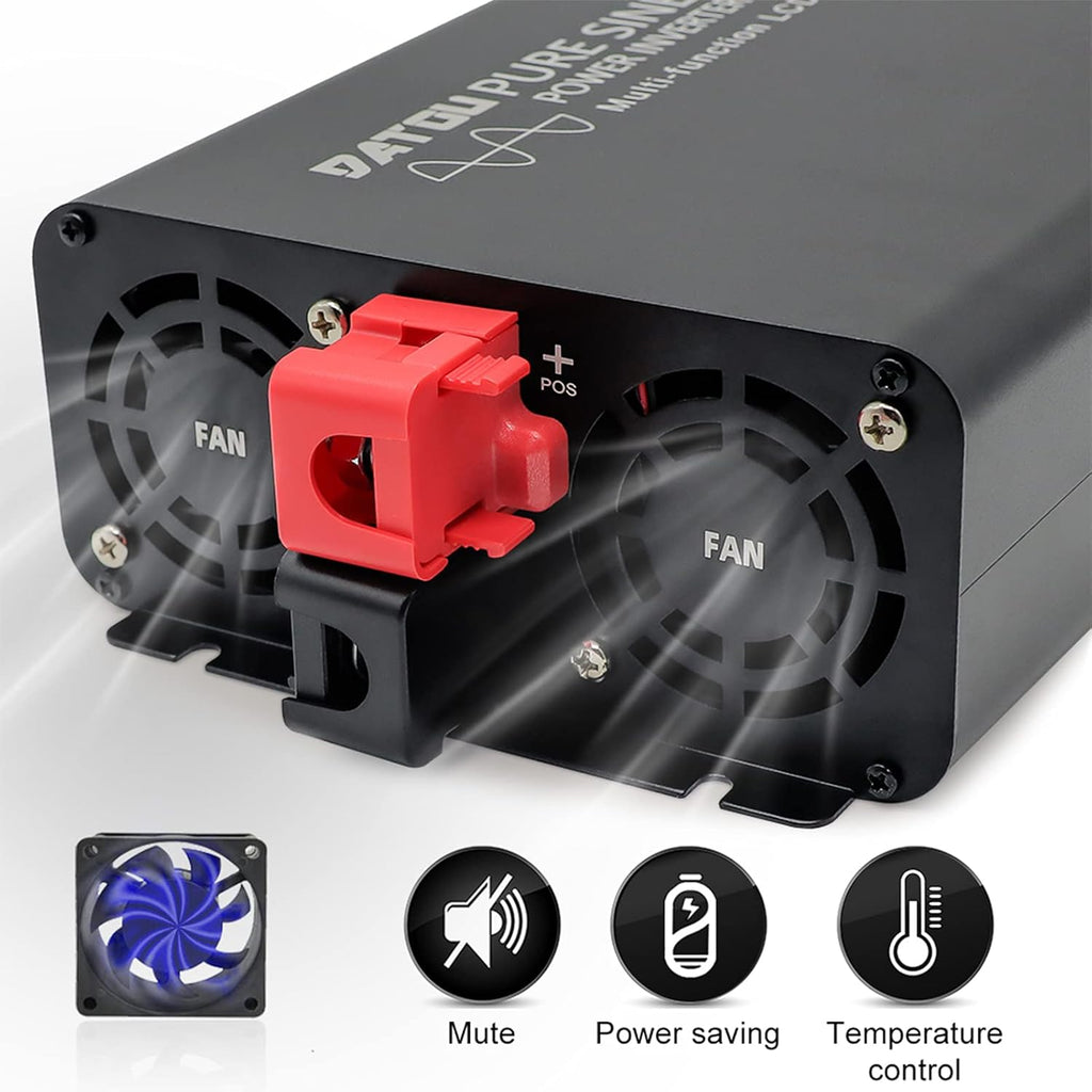 2000W Pure Sine Wave Power Inverter DC 12V to 110V AC Dual AC Outlets with Remote Control & LCD Display E531