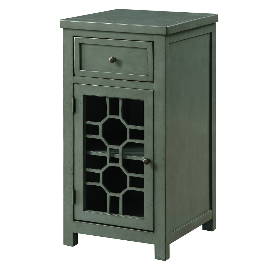 Antique Teal Solid Wood 1-Drawer Side Table D564
