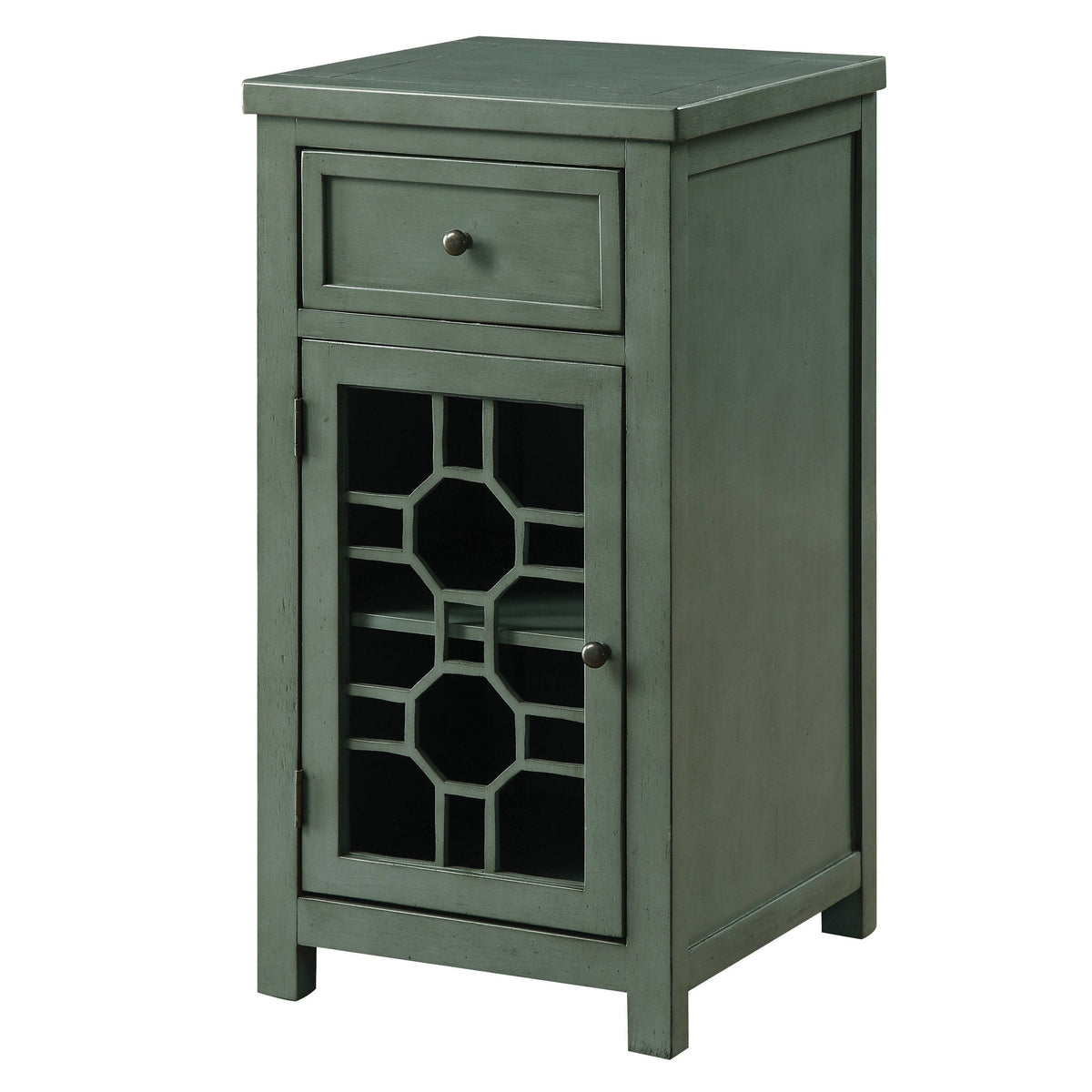 Antique Teal Solid Wood 1-Drawer Side Table D564