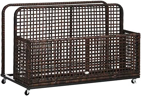 Light Gray Rolling PE Rattan Pool Caddy with Wheels X30356
