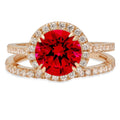 2.56ct Round Cut Red Simulated Ruby 18k Yellow Gold Halo Ring Band Set Size 3.5 V62188