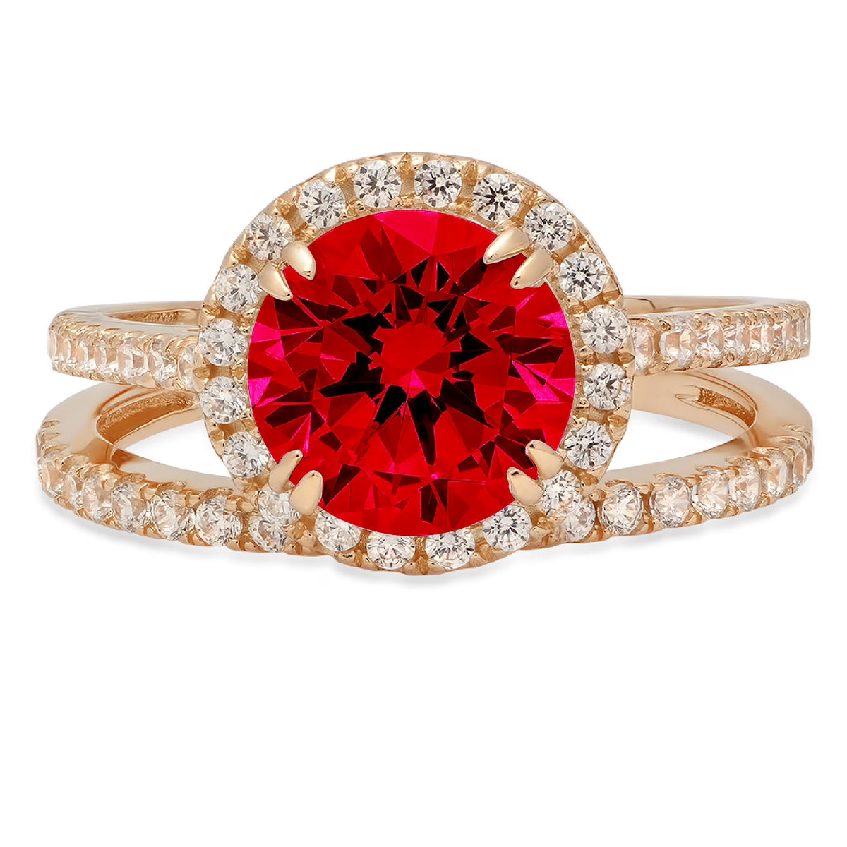 2.56ct Round Cut Red Simulated Ruby 18k Yellow Gold Halo Ring Band Set Size 3.5 V62188