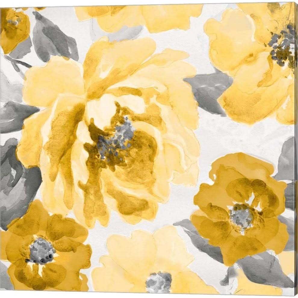 Yellow and Gray Floral Canvas Art (Set of 2) (14 x 14) Z438561