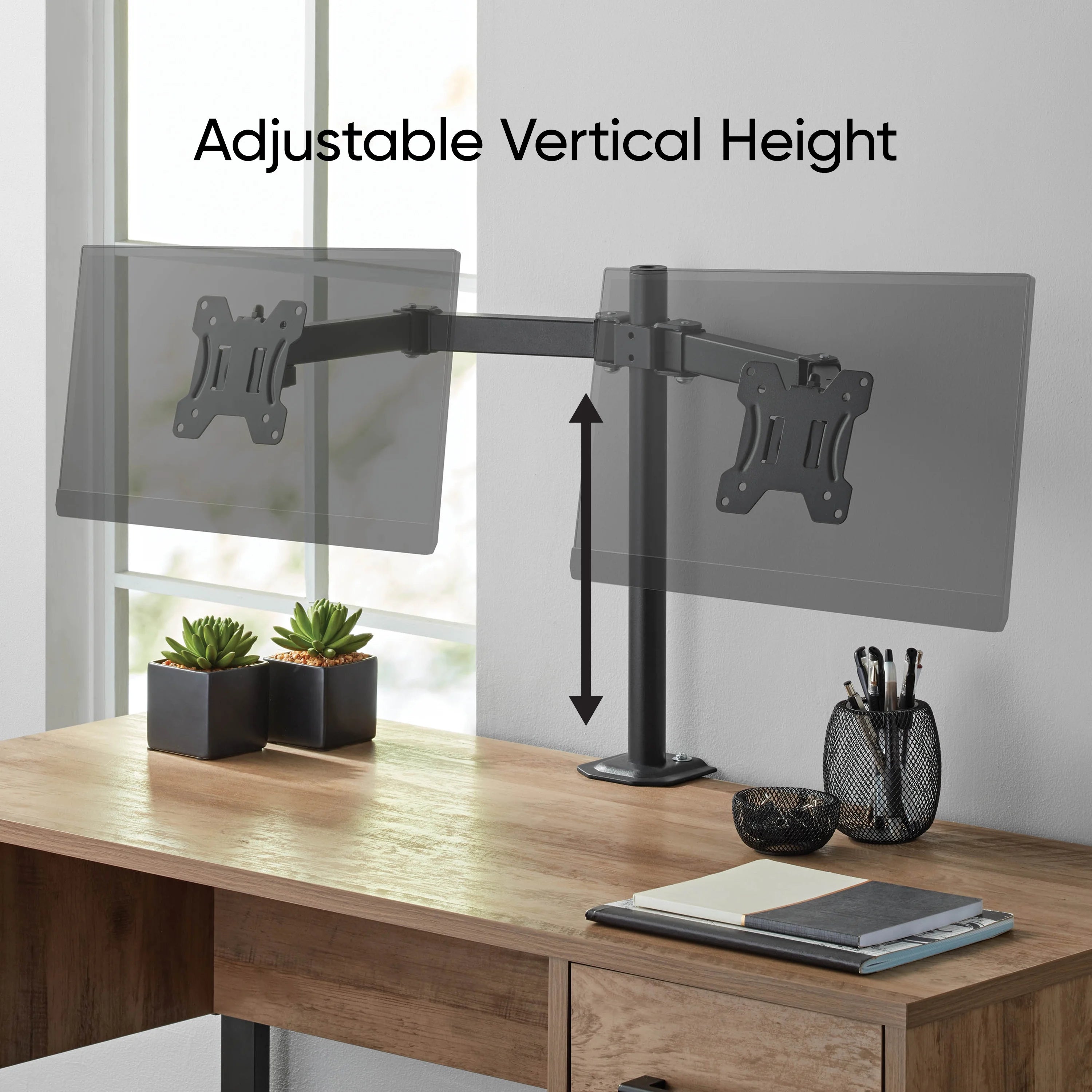 Full Motion Dual Monitor Desk Mount, Fits 2 Screens up to 27 Inches, VESA R613