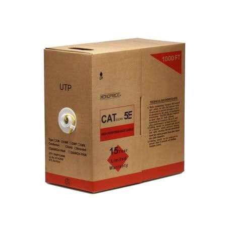 Cat5e Ethernet Bulk Cable Solid 350MHz UTP CMR Riser Rated Pure Bare Copper 24AWG 1000ft Yellow E531298