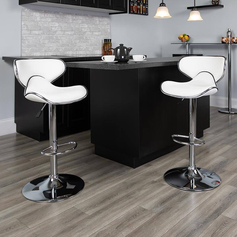 White Vinyl Adjustable Height Barstool with Chrome Base H9113