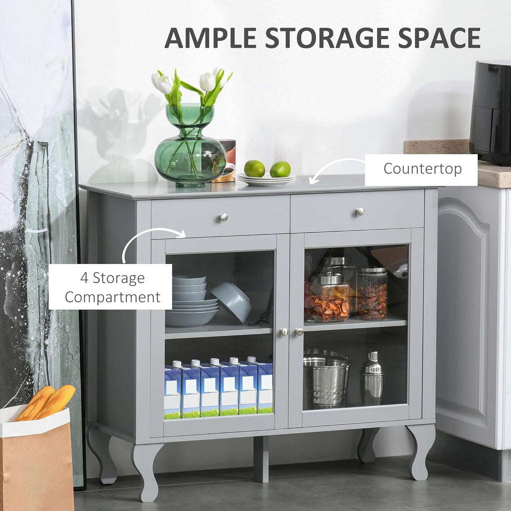 Retro Style Kitchen Sideboard Buffet Storage Cabinet with Glass Doors and Drawers K856