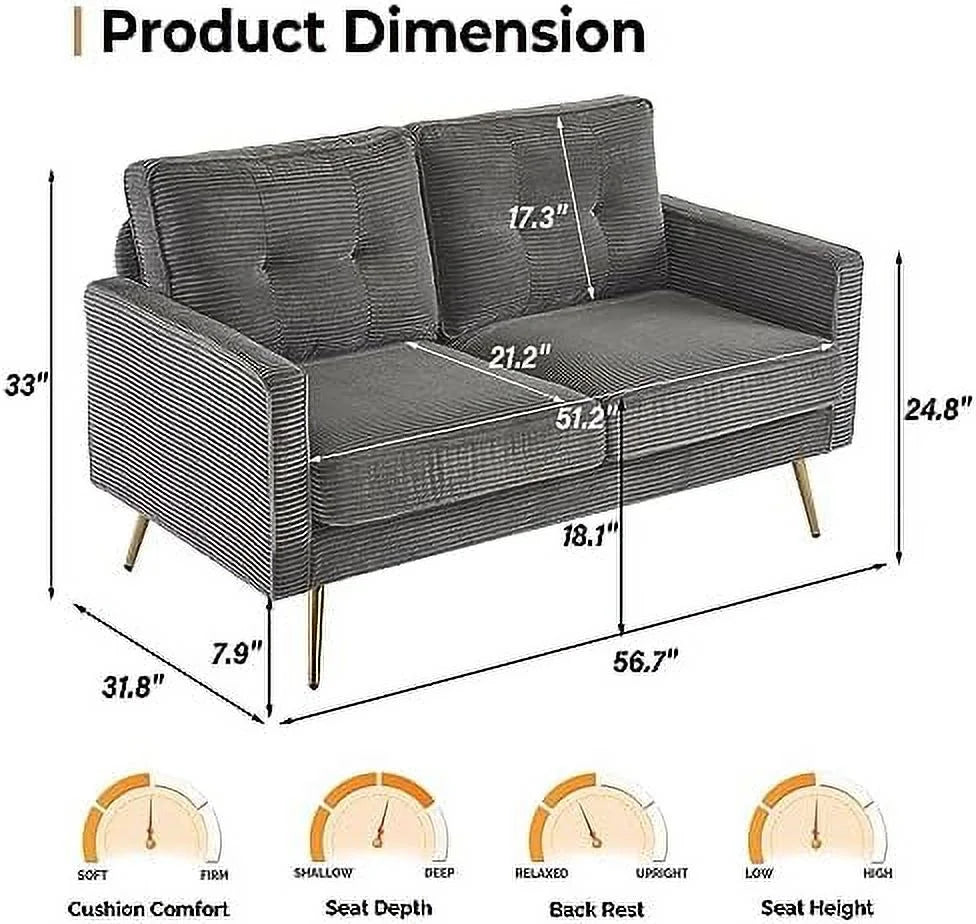 Beige Corduroy 2-Seater Loveseat Sofa T2788