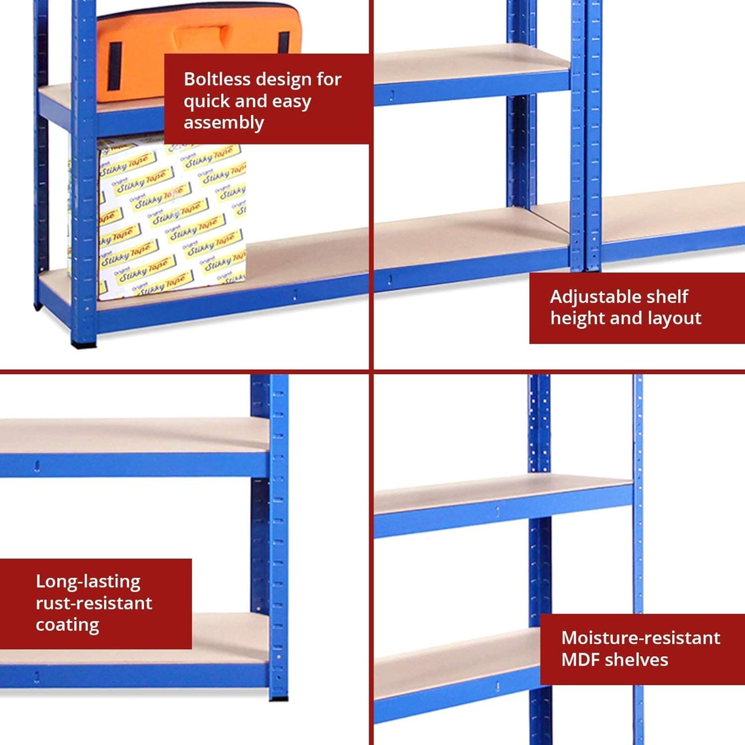 Heavy Duty Garage Shelving Units, 71" H x 35" L x 12" W, Blue J928781