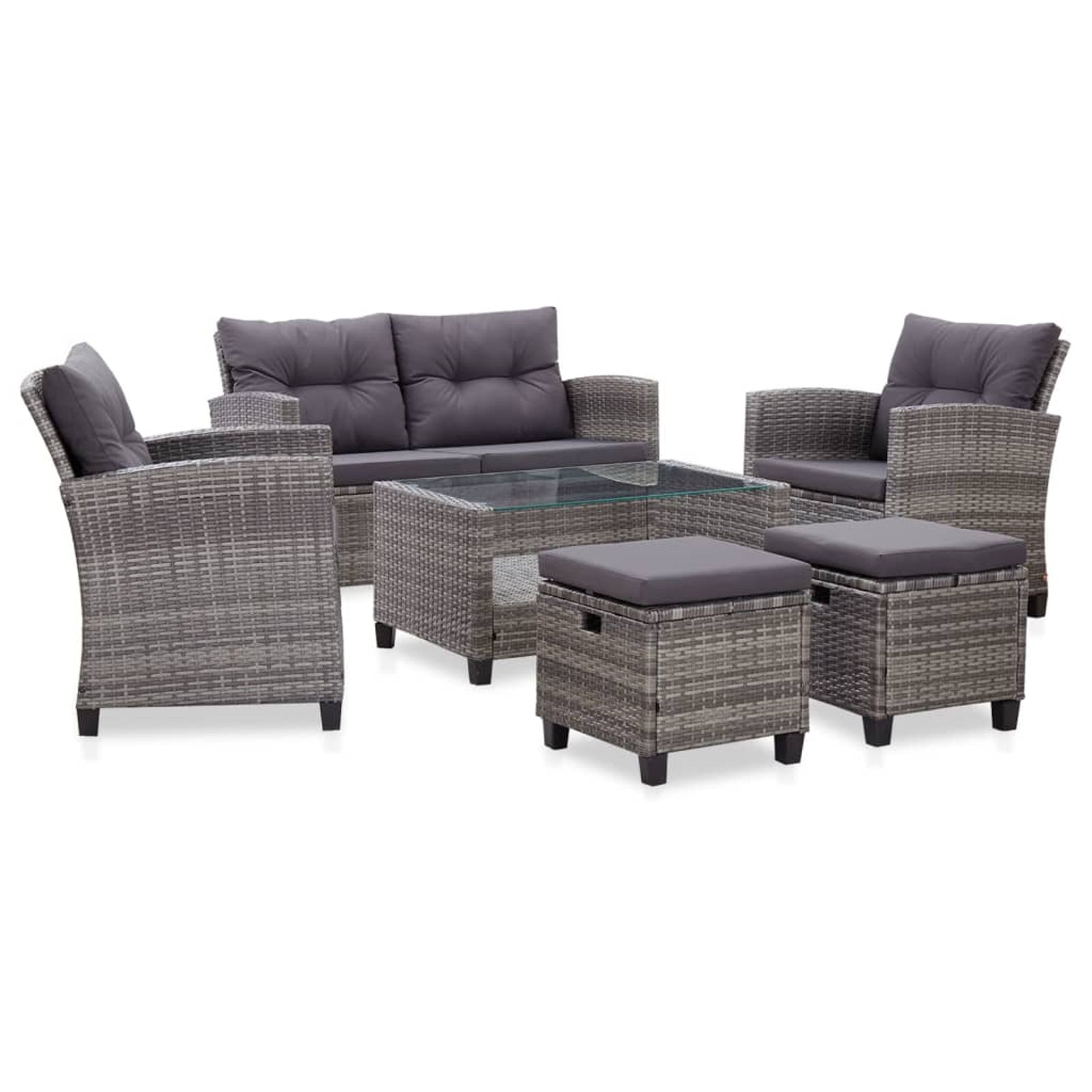 6 Piece Patio Sofa Set with Cushions Dark Gray Poly Rattan Steel Frame R4981