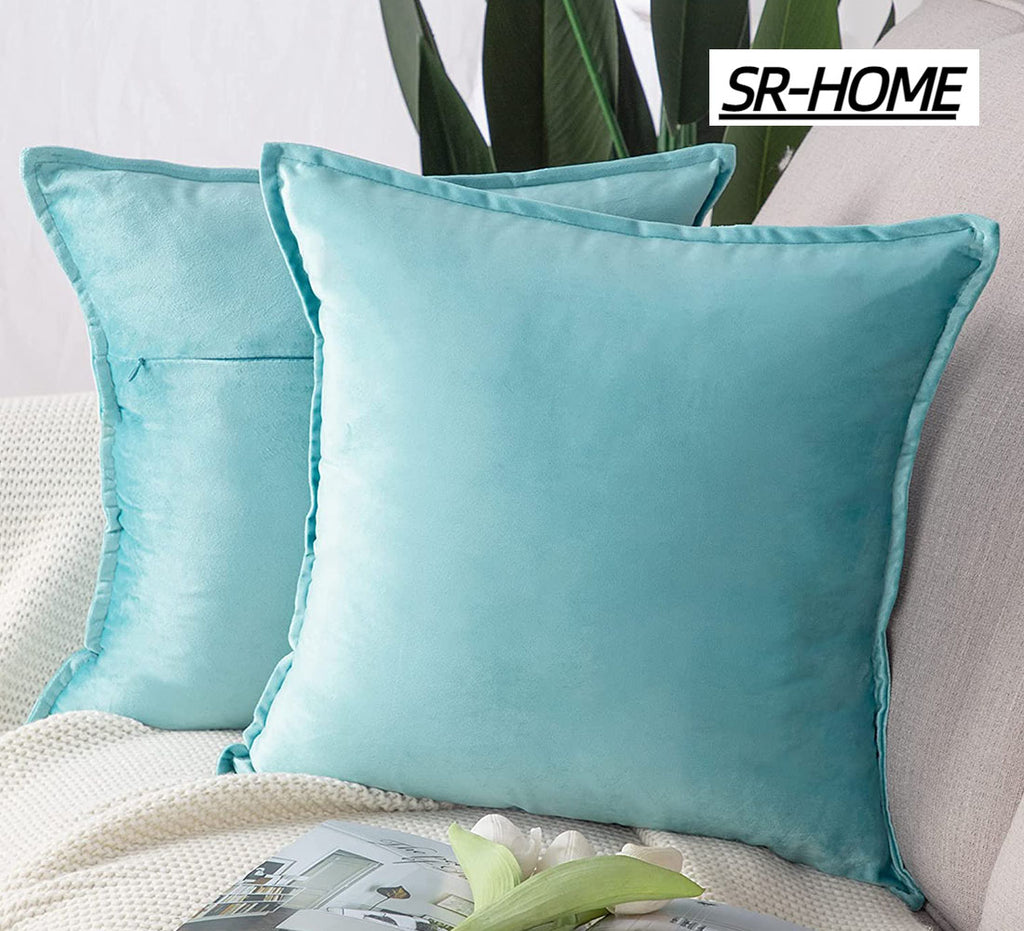 Set of 2 Super Soft Velvet Decorative Throw Pillow Covers Square with Fringe Cushion Case D684781