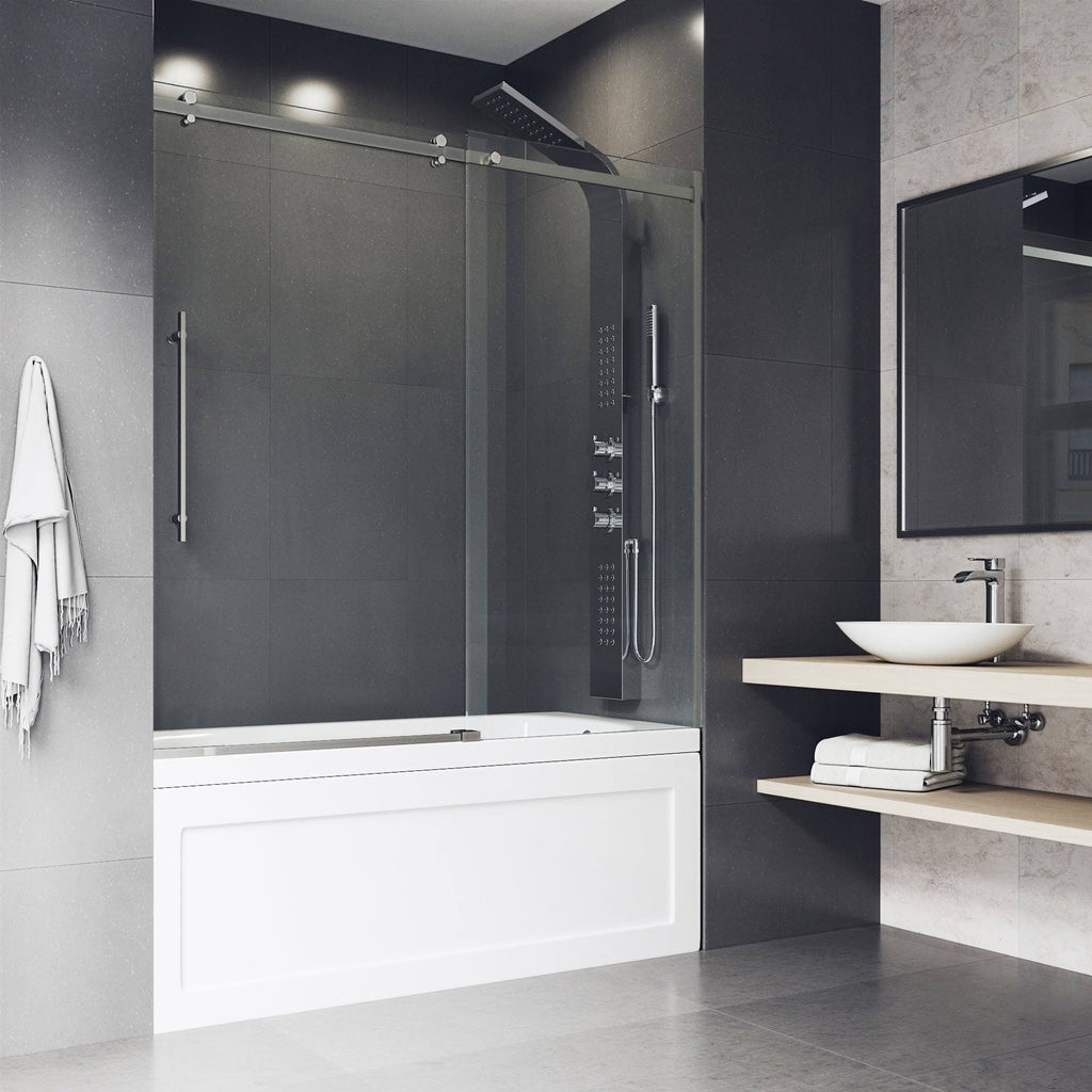 Adjustable Frameless Sliding Tub Door in Stainless Steel E5373