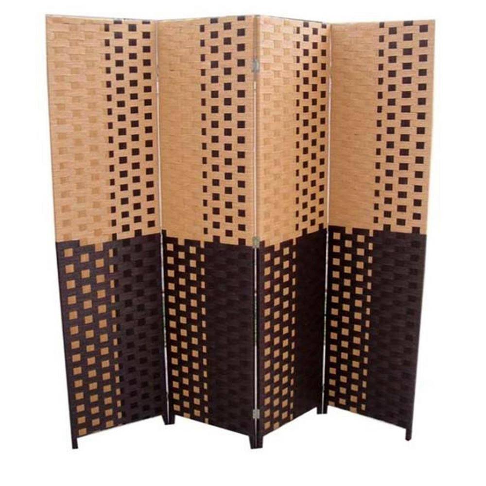Black Paper Straw Weave 4-Panel Screen Room Divider G5178