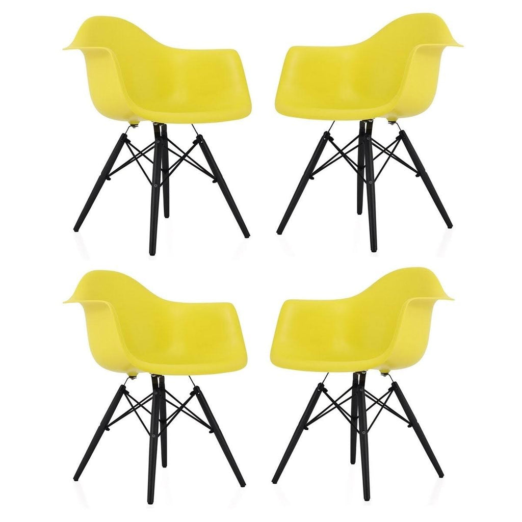 Light Yellow Molded Plastic Dining Arm Chair with Black Wood Legs (Set of 4) K492