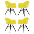 Light Yellow Molded Plastic Dining Arm Chair with Black Wood Legs (Set of 4) K492