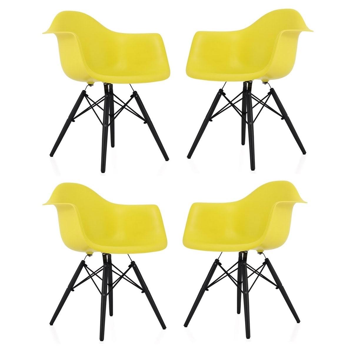 Light Yellow Molded Plastic Dining Arm Chair with Black Wood Legs (Set of 4) K492