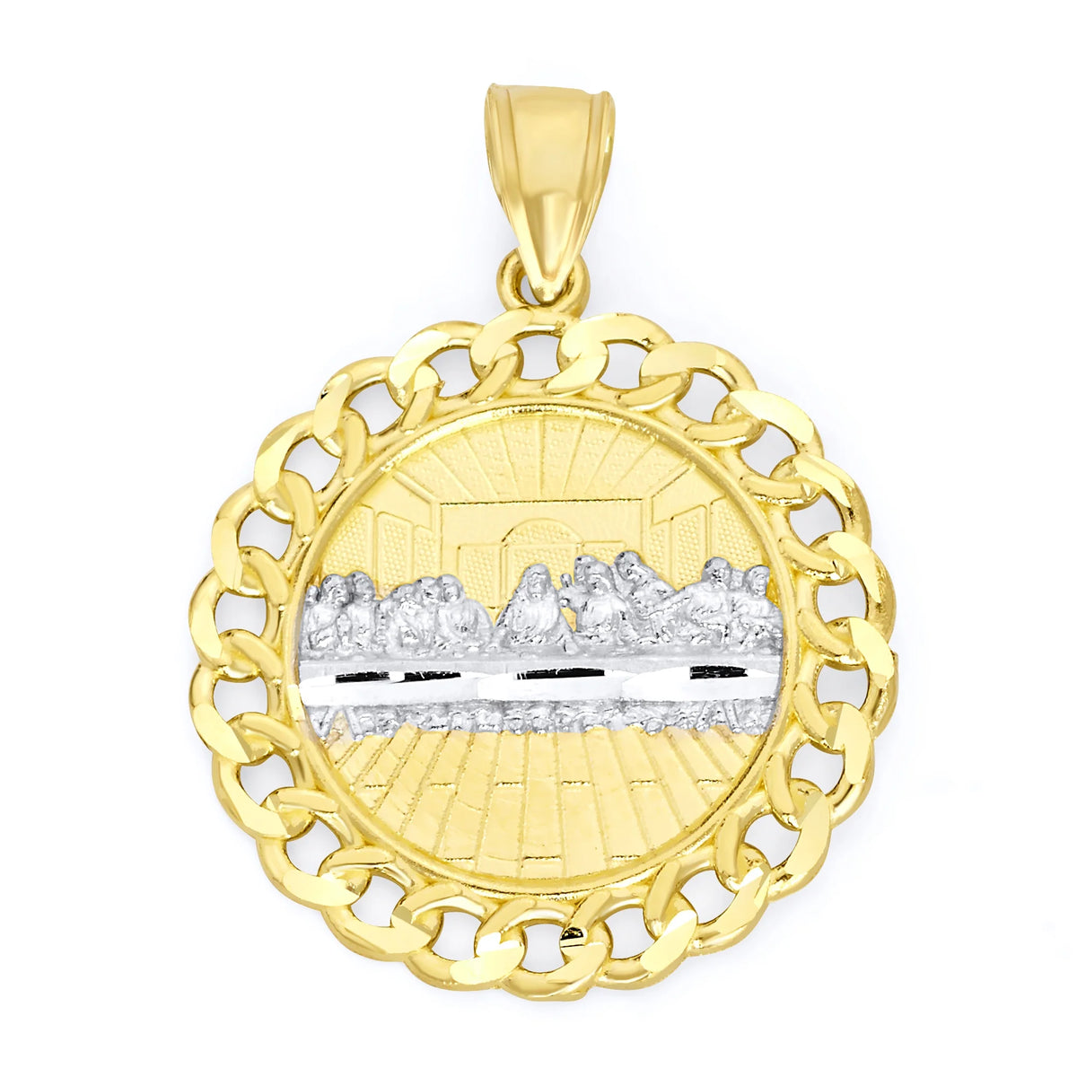10k Solid Gold Last Supper Medallion with Cuban Link Detail O792