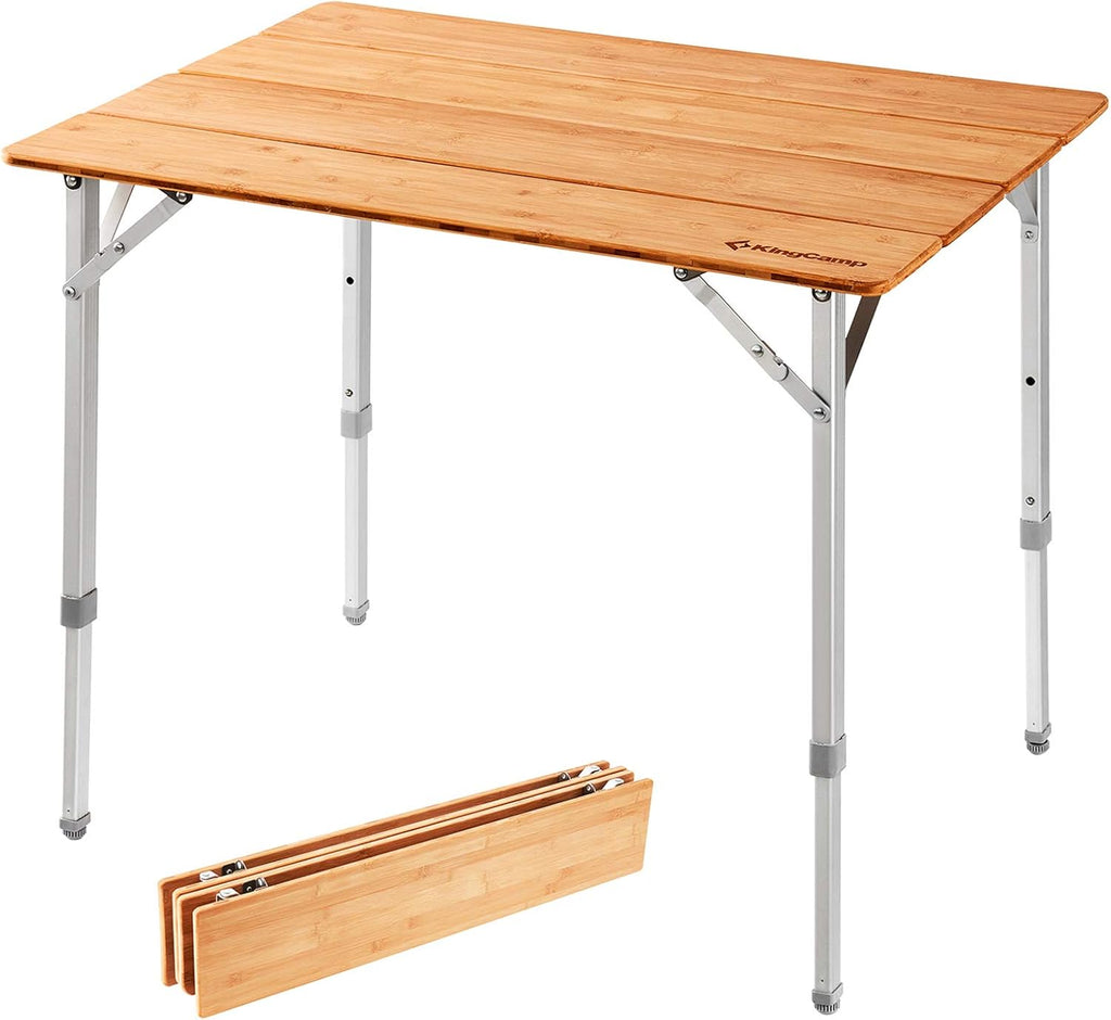 Bamboo Folding Table with 4-Folds Aluminum Frame Camping Table in Carry Bag A5894