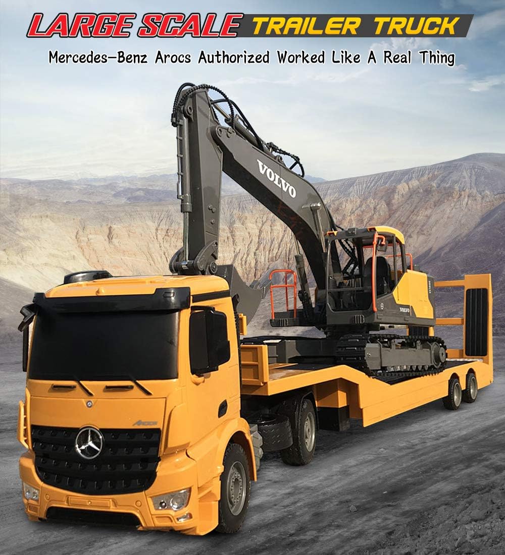 RC Semi Truck Excavator Toys Remote Control Trailer Truck Construction Vehicles Toy with Sound and Lights S518