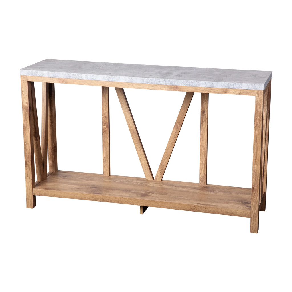 Warm Oak Console Accent Table with Faux Concrete Finished Wood Top R833