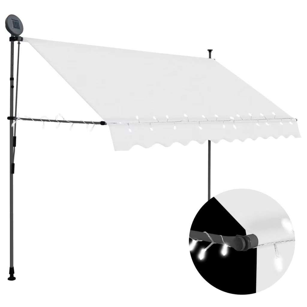 Manual Retractable Awning with LED Outdoor Door Canopy Sunshade Shelter Cream 118.1 Inch A119