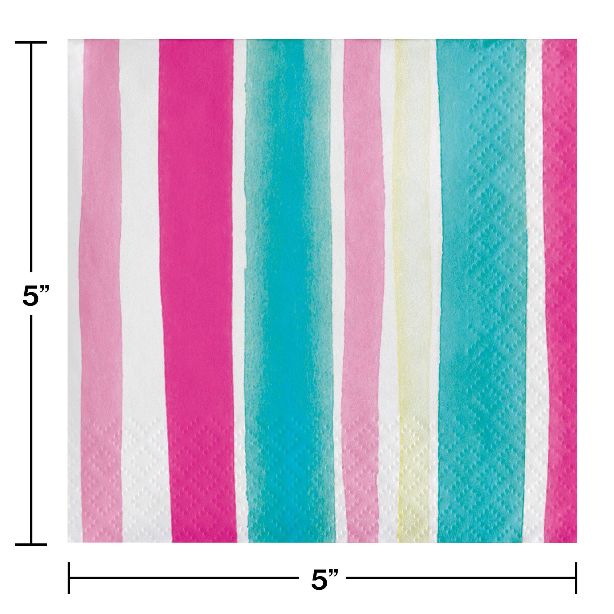 288 3-Ply Pink Blue Yellow Tropical Stripes Beverage Napkins V305817