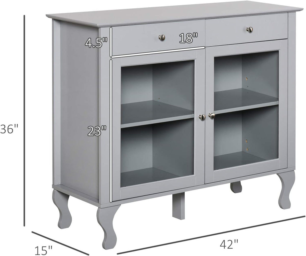 Retro Style Kitchen Sideboard Buffet Storage Cabinet with Glass Doors and Drawers K856