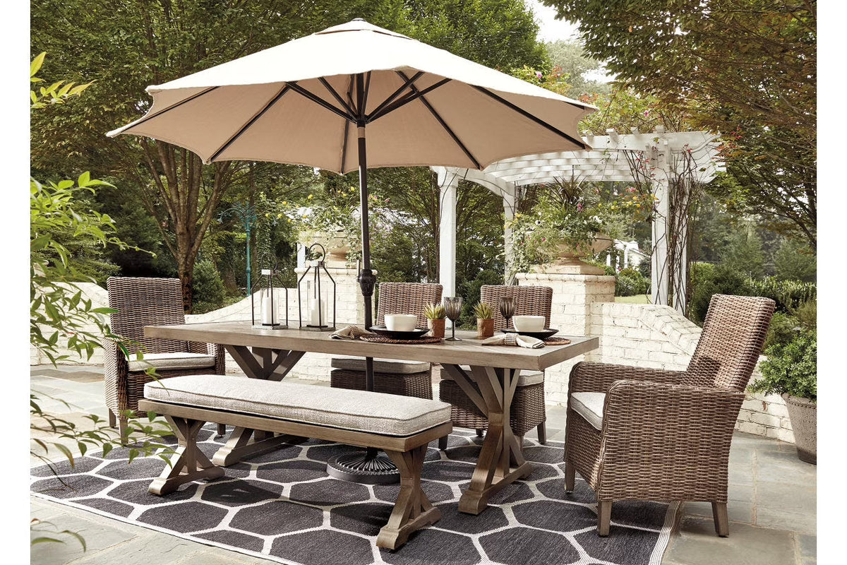 Beige Trestle Patio Dining Table O3621