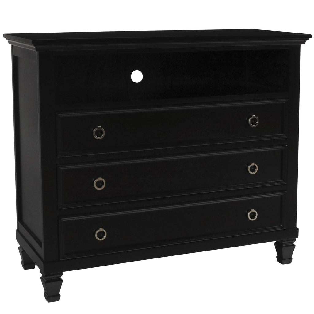 3 Drawer Wood Media Chest with Open Compartment Black E321040