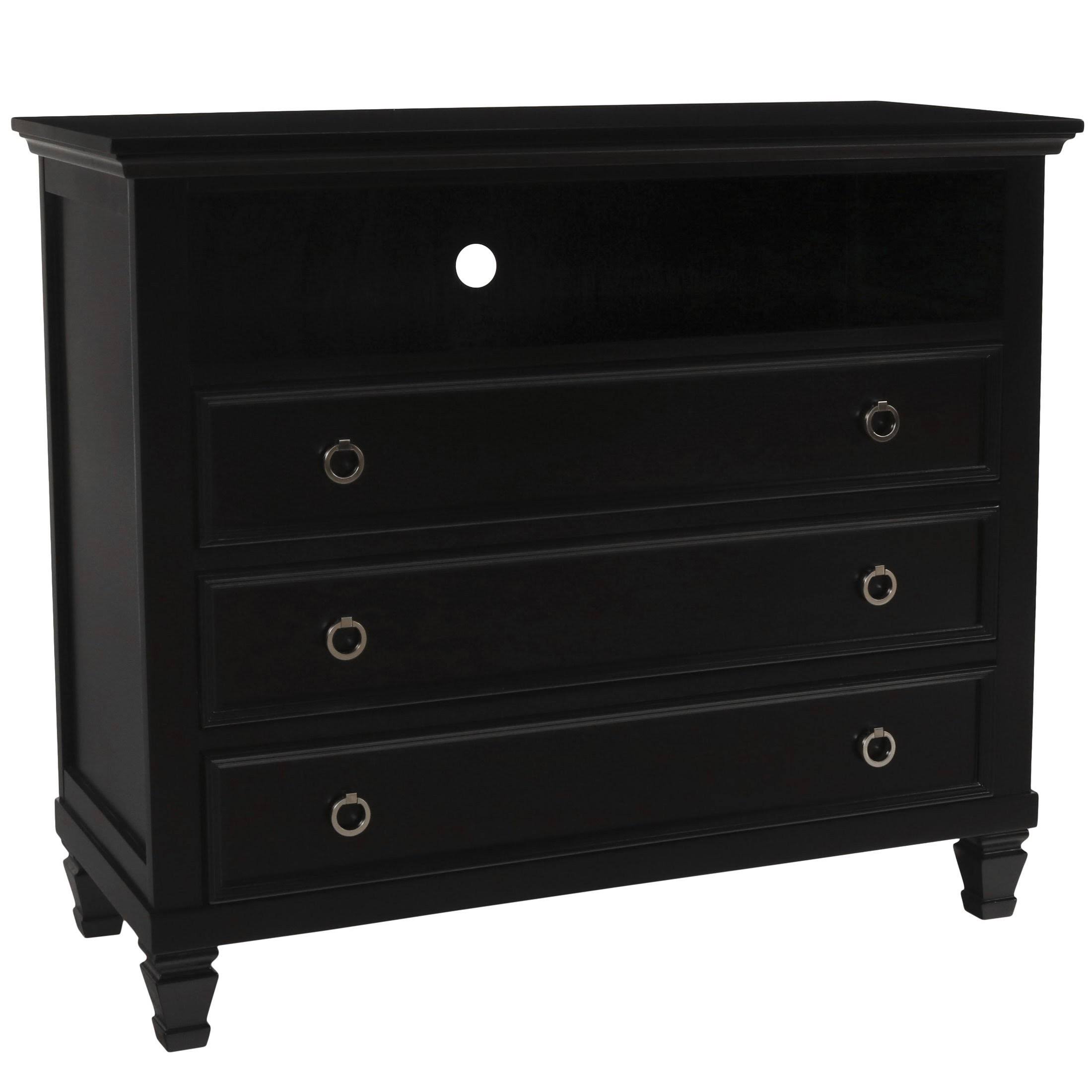 3 Drawer Wood Media Chest with Open Compartment Black E321040