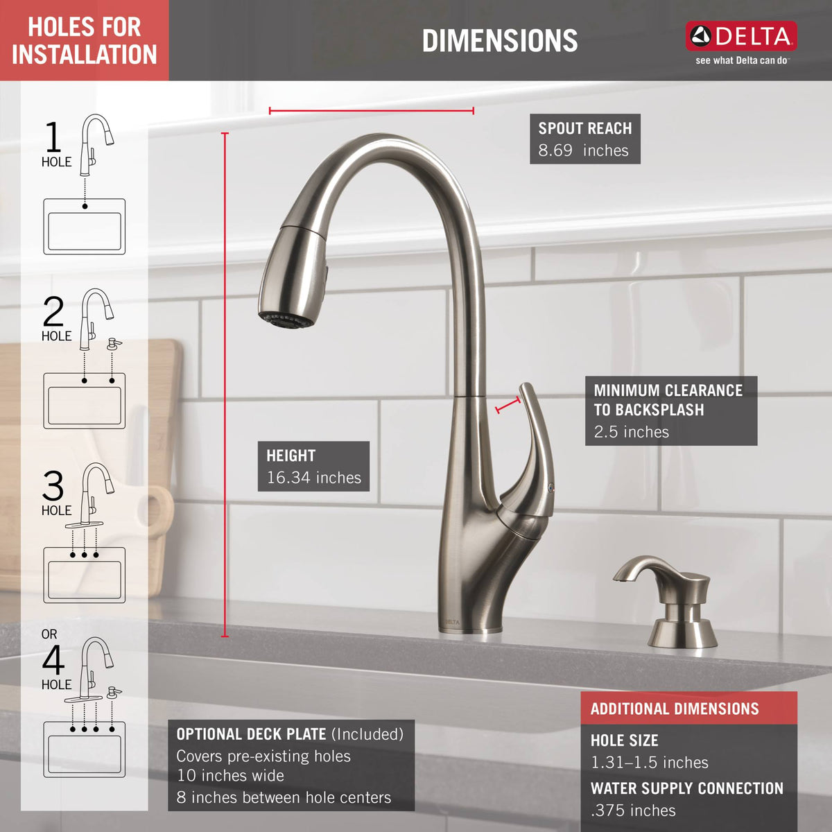 Single Handle Pull-Down Kitchen Faucet with Soap Dispenser, Stainless B488