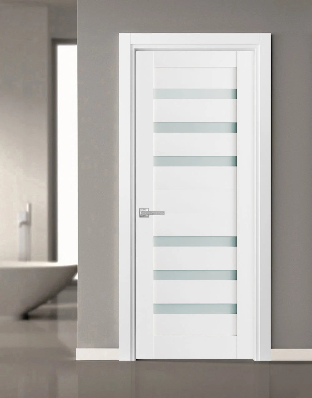 Solid French Door Frosted Glass 36 x 80 inches Single Regular Panel Frame Trims Handle G6080