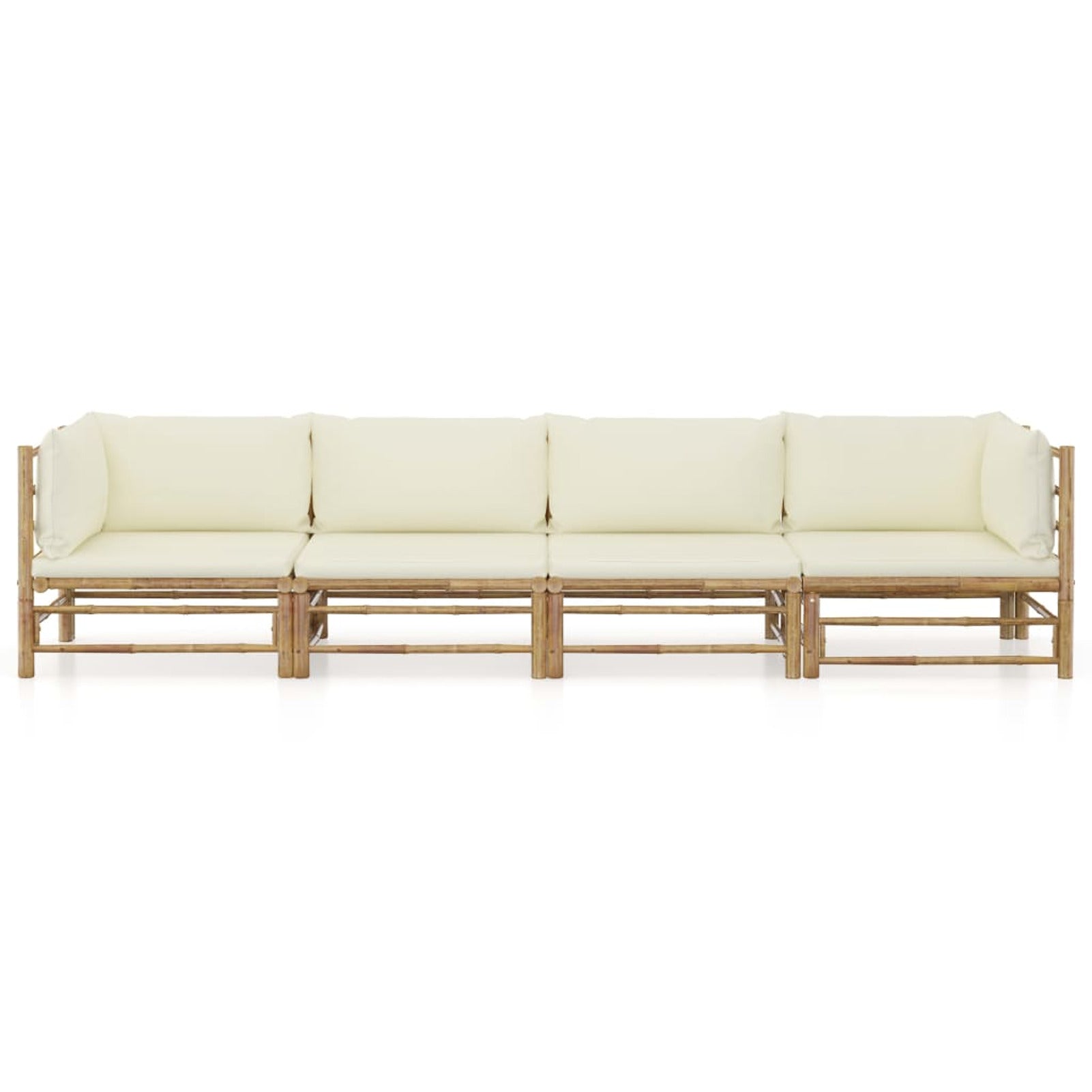 Cream White Cushioned Bamboo Sectional Outdoor Sofa Set R546407