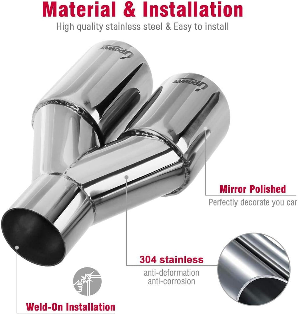 2PCS 2.25 Inlet 3 Outlet 304 Stainless Steel Exhaust Tailpipe Tips V25337
