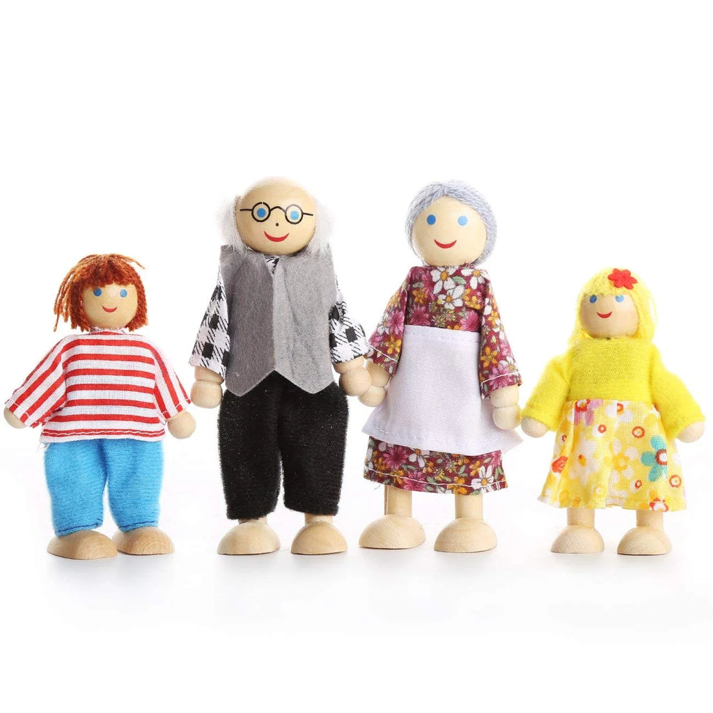 Wooden Dolls Playset Set of 7 People with Dog I5922