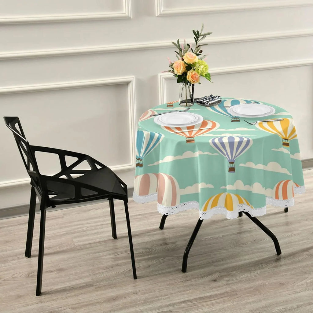 60 Inch Round Waterproof Tablecloth with Lace N47300