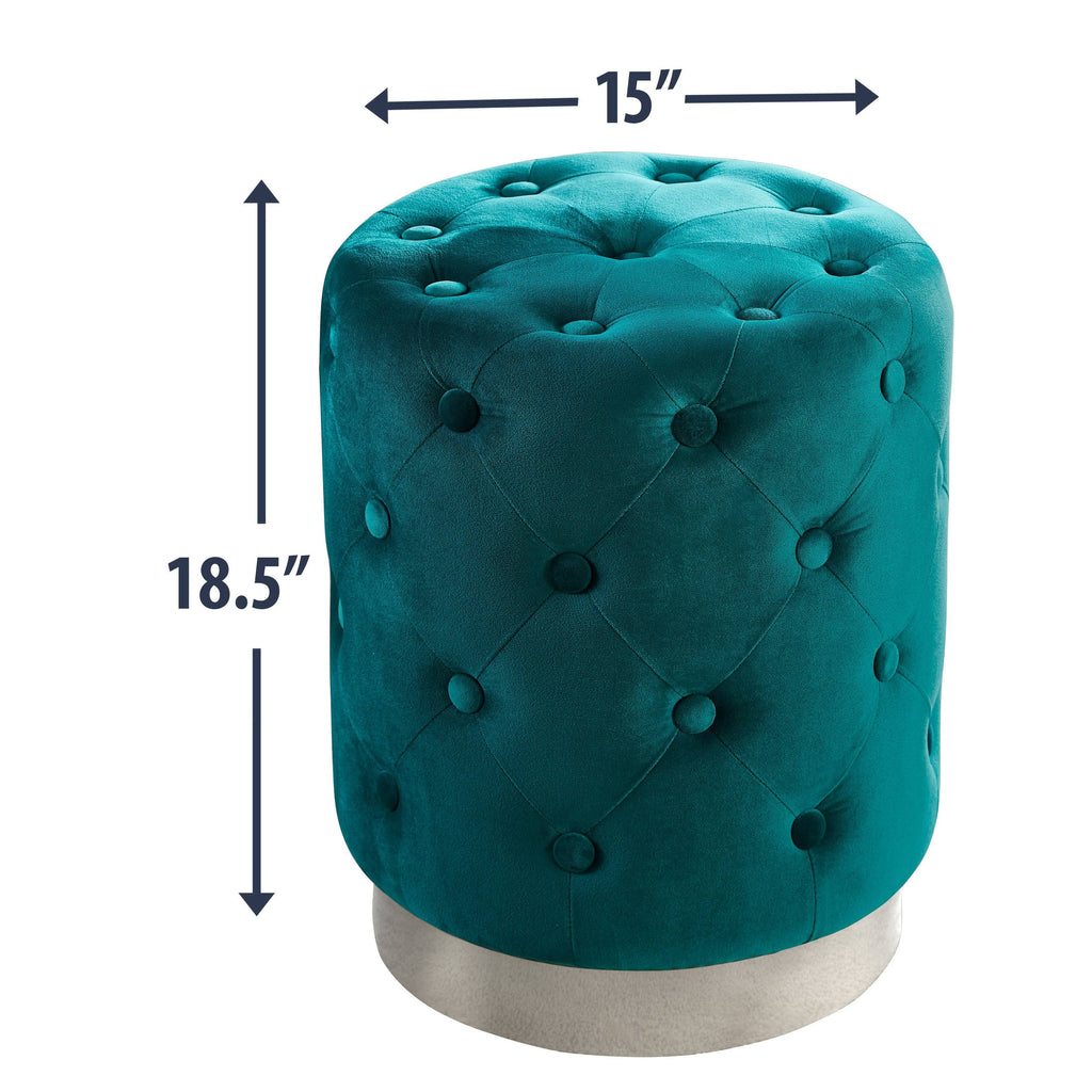 Teal Velvet Ottoman with Silver Metal Base O855