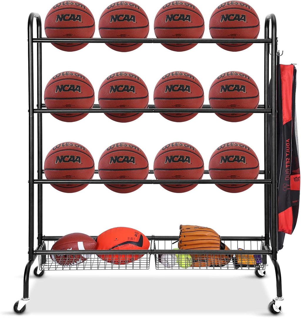 Ball Storage Cart with Baskets and Hooks U66412