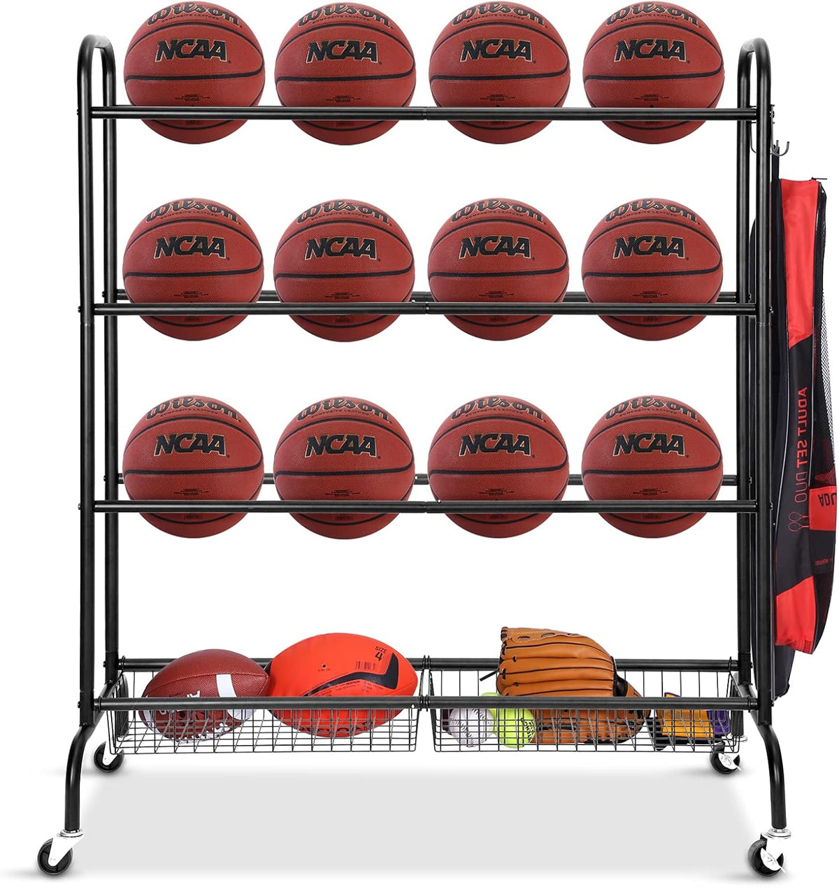 Ball Storage Cart with Baskets and Hooks U66412