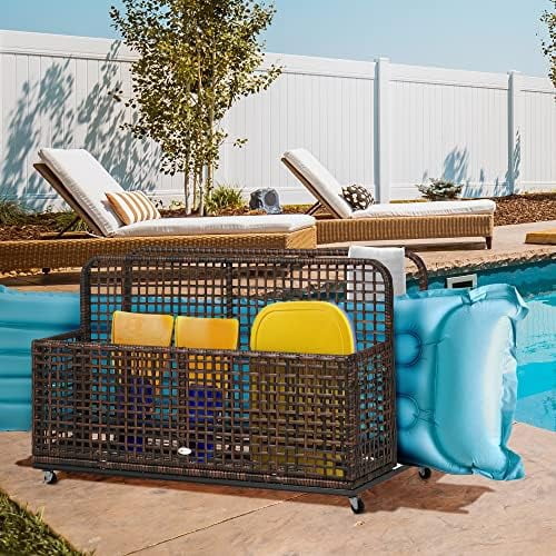 Light Gray Rolling PE Rattan Pool Caddy with Wheels X30356