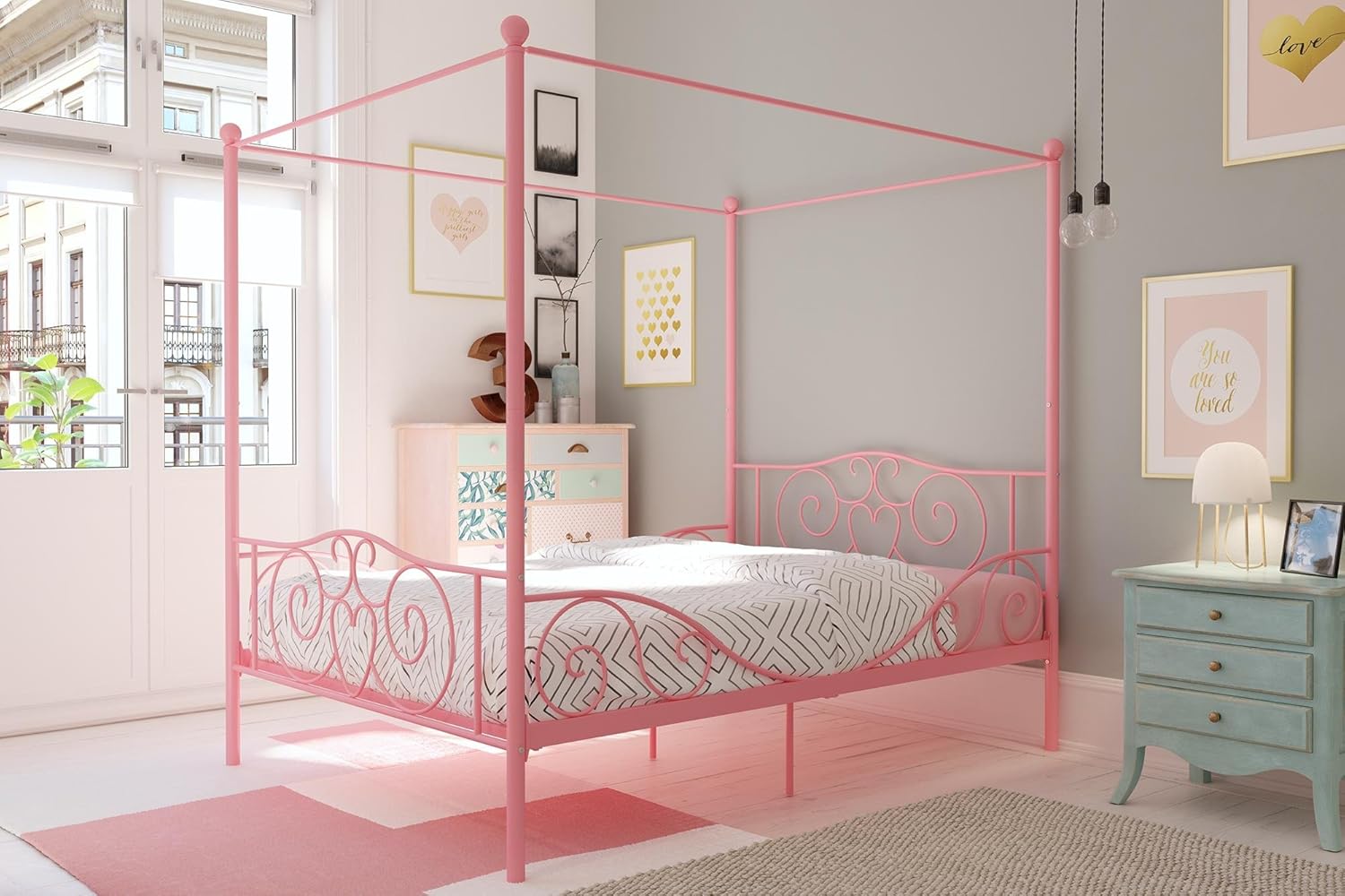Twin Size Metal Canopy Bed with Bed Frame I846815
