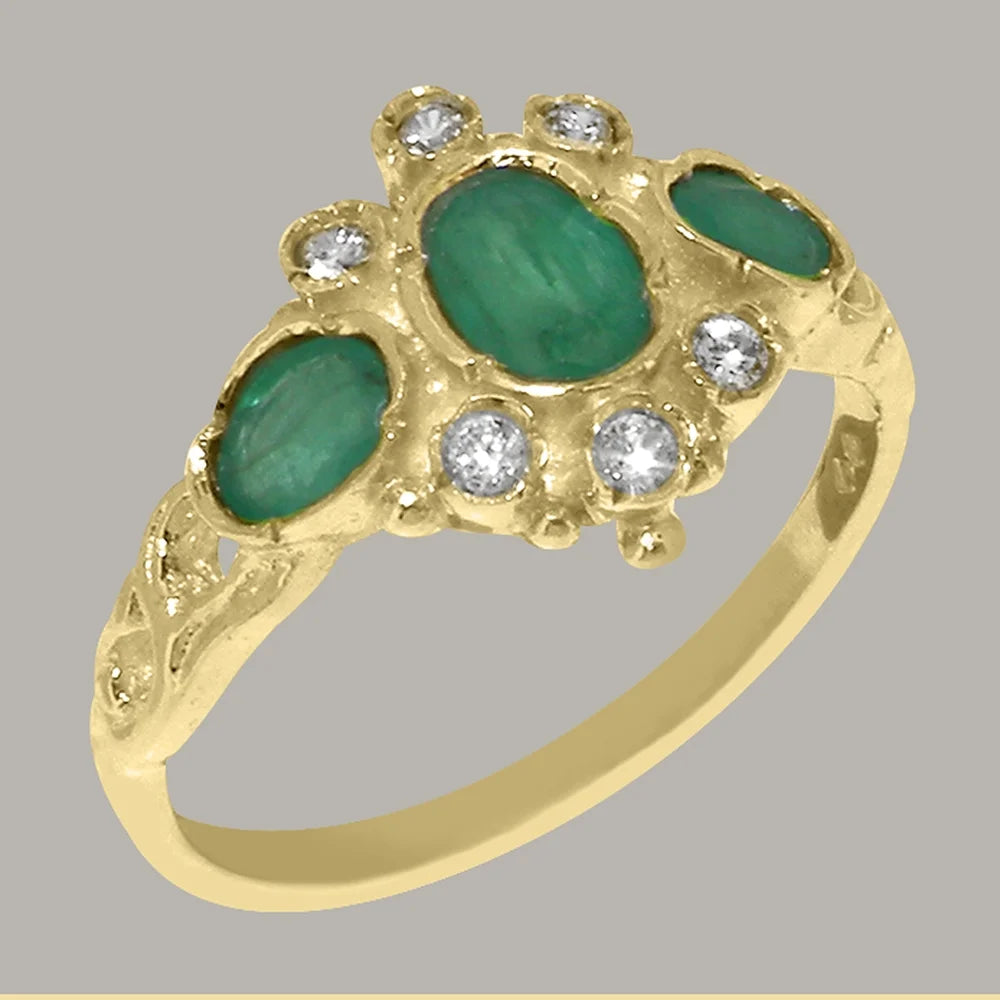 9k Yellow Gold Emerald Diamond Ring C7695