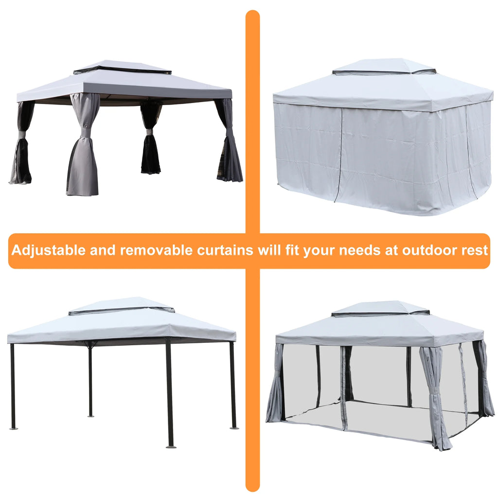 10'x13' Outdoor Double Vent Canopy Gazebo with Nettings and Curtains D701
