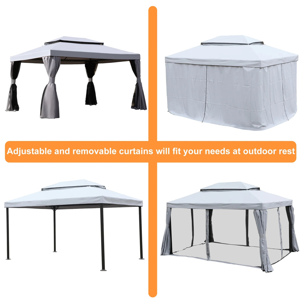 10'x13' Outdoor Double Vent Canopy Gazebo with Nettings and Curtains D701