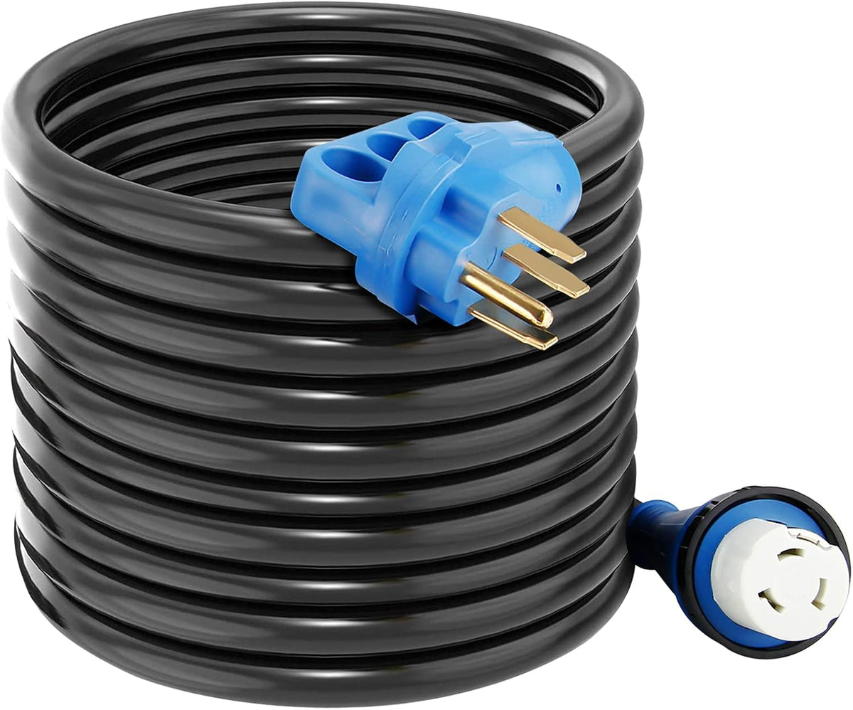 50 Feet RV Power Extension Cord, Heavy Duty STW Wire, Blue K256