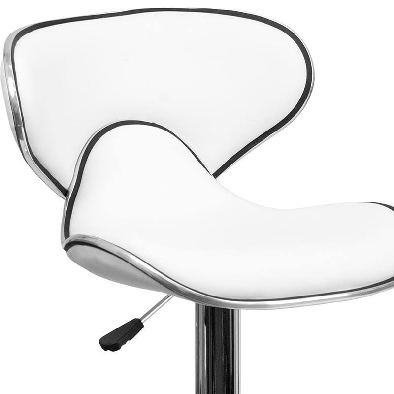 White Vinyl Adjustable Height Barstool with Chrome Base H9113