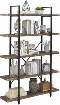 5-Shelf Industrial Bookshelf with Metal Frame, Distressed Brown B290788