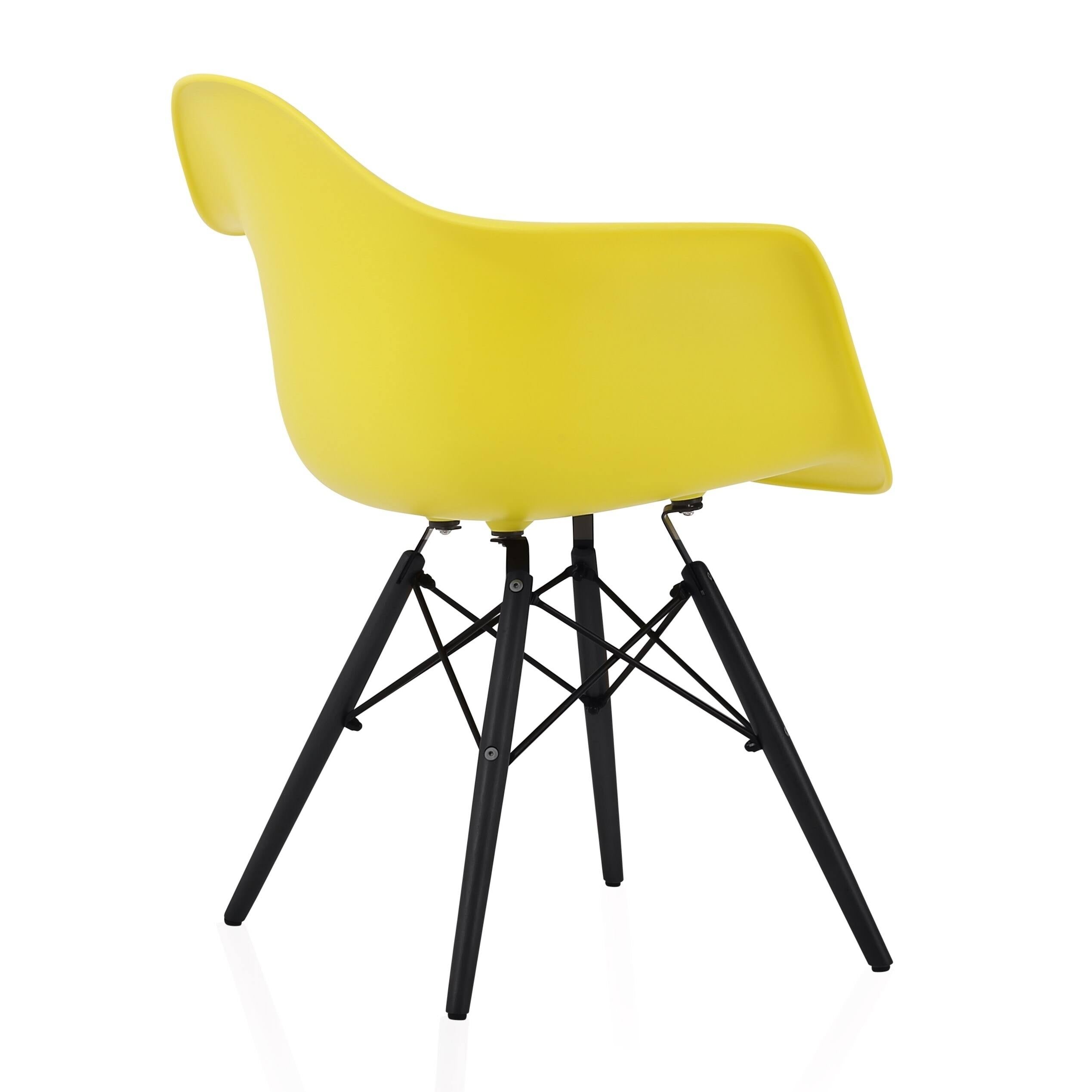 Light Yellow Molded Plastic Dining Arm Chair with Black Wood Legs (Set of 4) K492