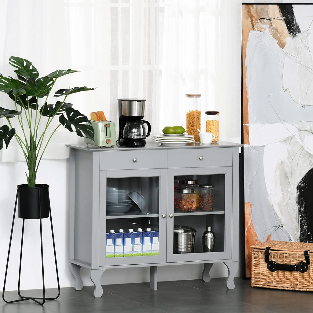 Retro Style Kitchen Sideboard Buffet Storage Cabinet with Glass Doors and Drawers K856